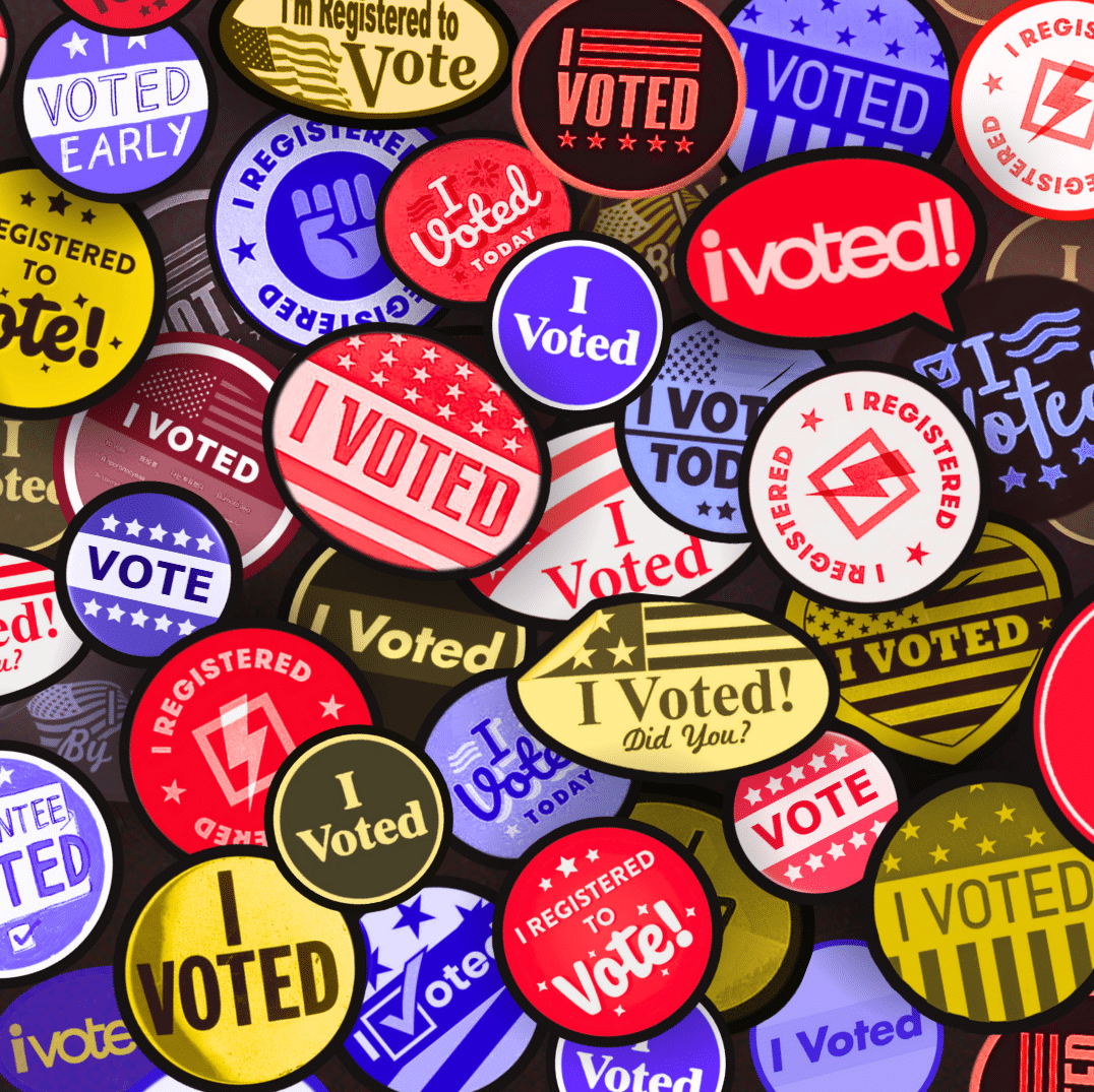 Pile of 'I voted' stickers in various colors