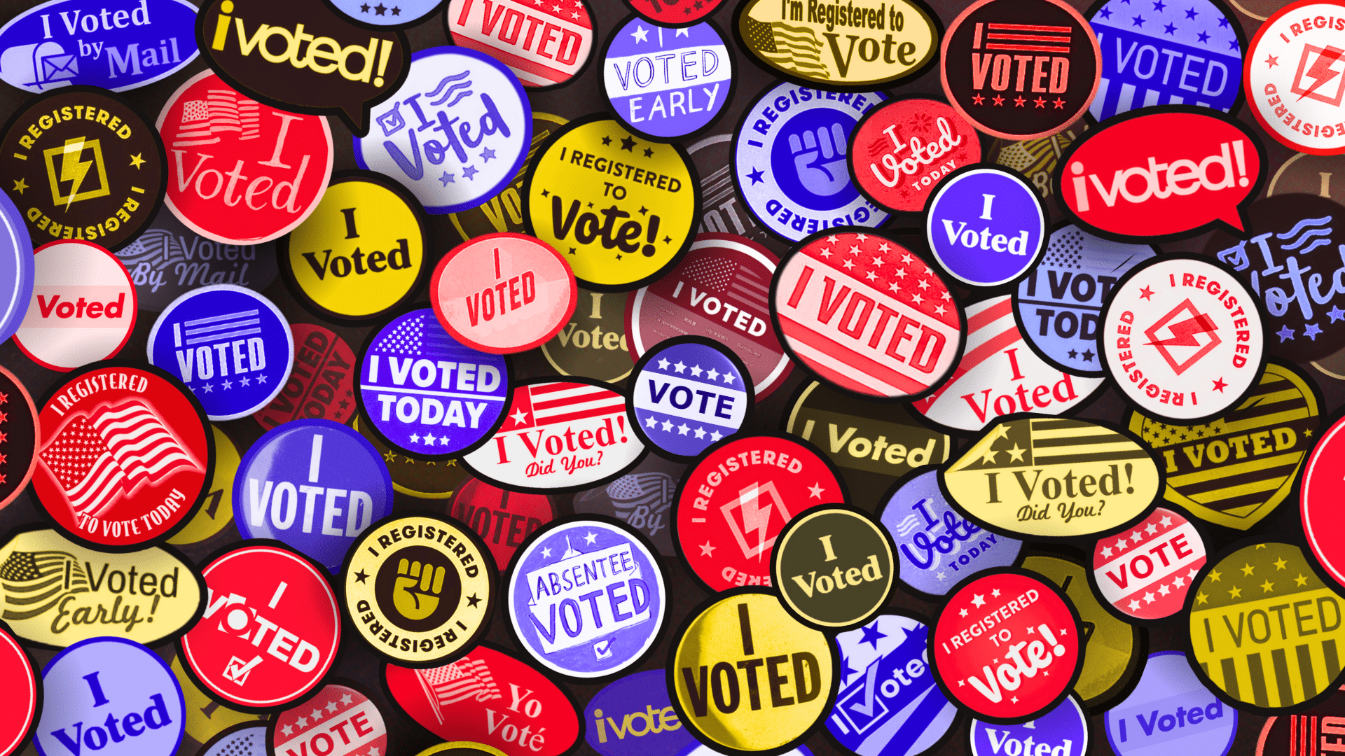 Pile of "I voted" stickers, in a variety of colors and styles