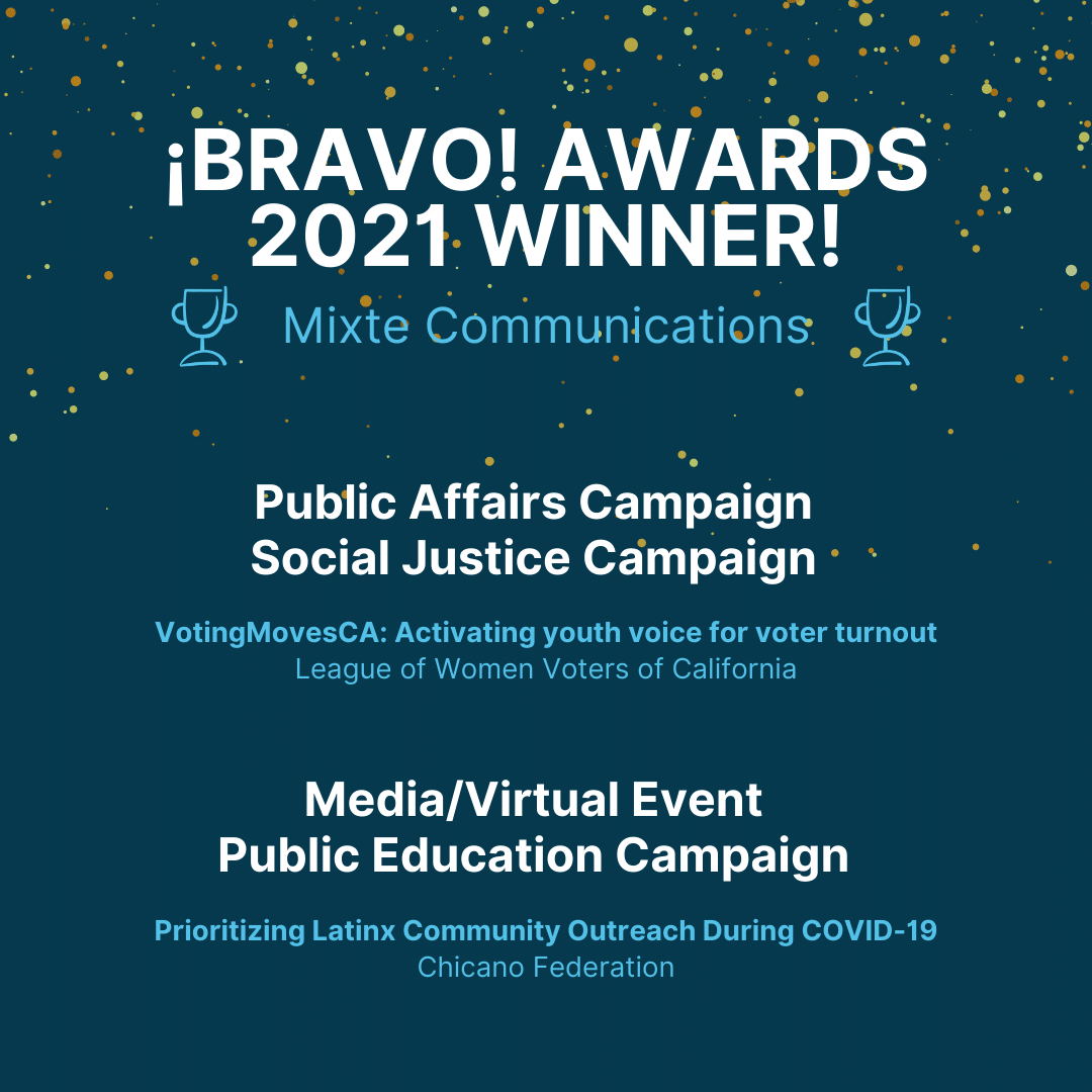 Graphic celebrating Mixte's Bravo Awards wins