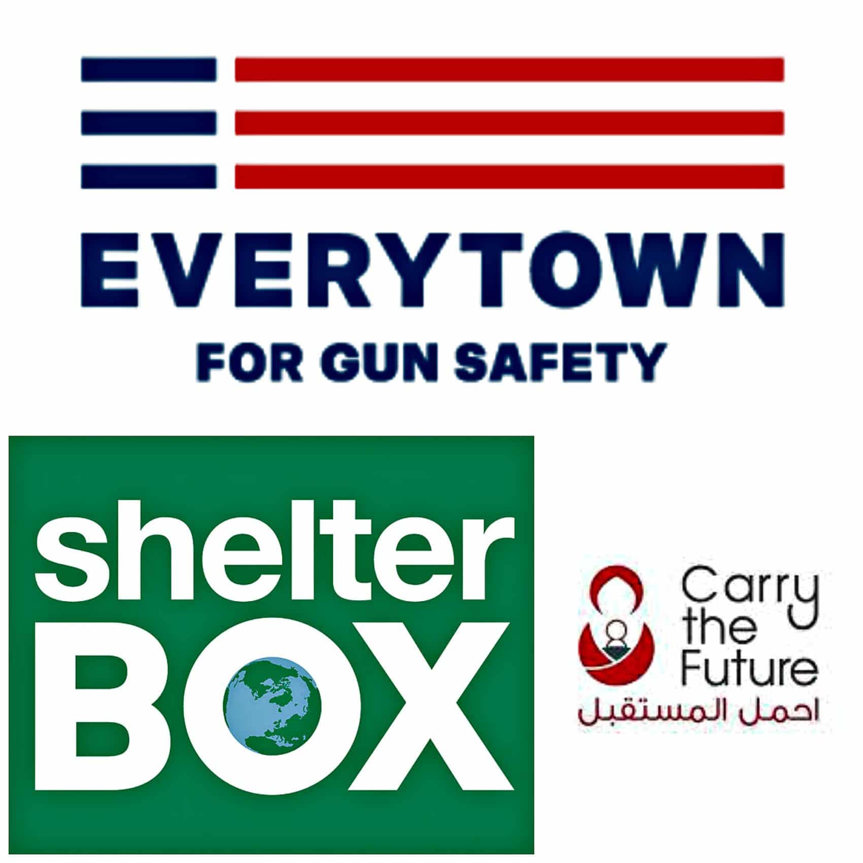 Everytown for Gun Safety, Shelter Box and Carry the Future logos