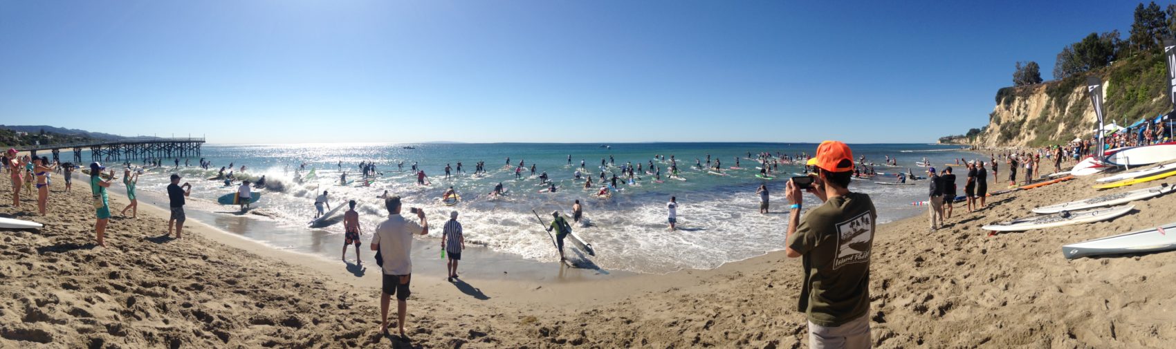 A lot of surfers in the water
