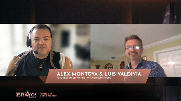 Alex Montoya and Luis Valdiva giving speech at Bravo awards