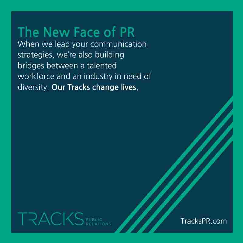 Tracks PR graphic reading "The new face of PR"